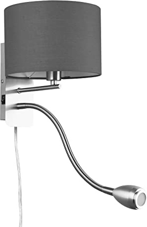 Trio Leuchten Wandleuchte Hotel 271170211, Nickel matt, Stoffschirm grau, inkl. 1 x 3.1 Watt LED, exkl. 1x E14, getrennt schaltbar, Lesearm flexibel, Flex Connect