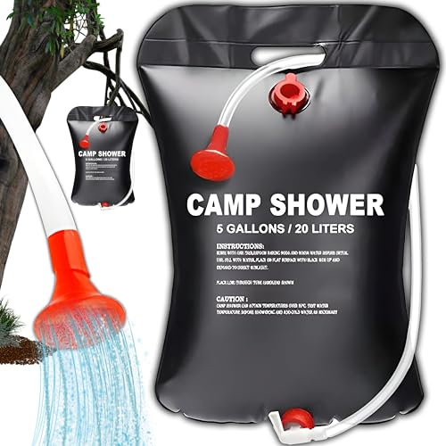 RETOO Camping Shower, 20L/5 Gallons, Solar Powered Solar Shower Bag, Solar Heater, Outdoor Garden Shower, Portable Solar Water Bag for Garden, Travel Shower with Shower Head Hose