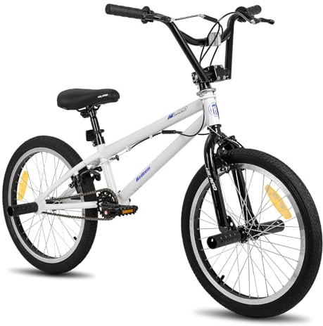 Hiland 20 tums BMX Freestyle Bike för pojkar med 360 graders rotor och 4 bultar, vit BMX-cykel