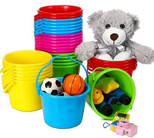 Jerify 30 Pack Mini Plastic Beach Bucket for Kids 6.3 Inch Small Beach Pail for Toddlers Summer Sandbox Toys Party Gift and Prize(Simple)
