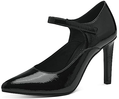 MARCO TOZZI Damen Pumps Spitz mit Riemen, Schwarz (Black Patent), 39