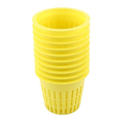 VIFERR Vasi Idroponica Cesto Idroponico 10 Pezzi Cestino per Piante Idroponiche 8 CM Idroponica Pentola Cesti in Plastica per Garden Coltivazione di Piante, Giallo