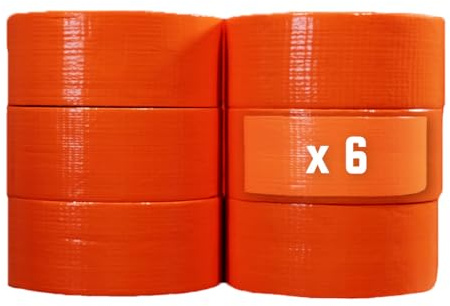 Tecplast Lot de 6 Rubans adhésifs toilés orange 50 mm x 33 m - Rouleau adhésif pour fixer les bâches, fils et câbles