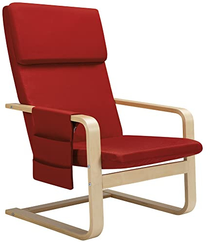 BAKAJI Silla Mecedora de Madera de Abedul con Revestimiento de algodón Acolchado de Esponja de altísima Densidad, sillón oscilante Relax con Bolsa de 2 Compartimentos y cojín, Asiento ergonómico