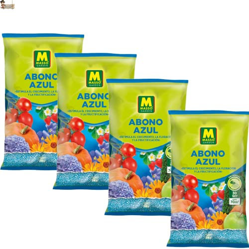 BricoLoco Abono azul universal. ¡¡¡ 8 kgs.(4x2kgs) !!! Plantas interior y exterior, huerto, césped, frutales, cítricos, arbustos, rosales. Granulado. Fertilizante NPK (S) 10-12-18 (11) con azufre (4)