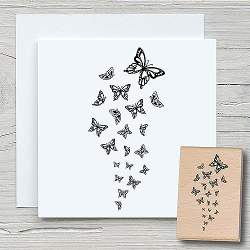 NEWSTAMPS Stempel Schmetterlingsschwarm Motivstempel groß aus Holz & Gummi zum Karten und Geschenke basteln, Holzstempel für Tiere, Tierstempel, Insekten, Scrapbook, Textilstempel, Deko, Kinder