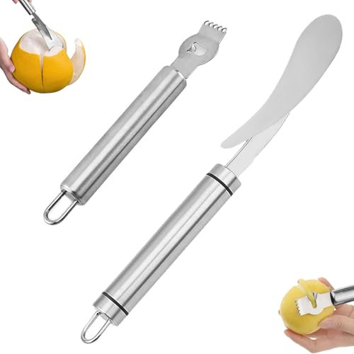 Wuzdy 2 Stück Edelstahl Zitronenschaber, Grapefruit-Schäler, Orange Zester Reibe, Zitronenschäler-Orangenschäle, Zestenreißer Zitronenschäler, Für Zitronen, Orangen, Grapefruit, Zitrusfrüchte