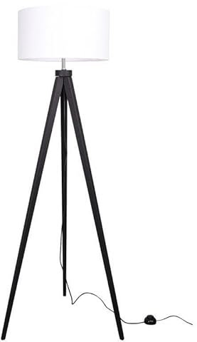 Light-Home Lampenschirm Stehlampe Modern - Standleuchte für Wohnzimmer Schlafzimmer Büro - Dreibeinige Industrial Lampe aus Holz - Schwarz und Weiß