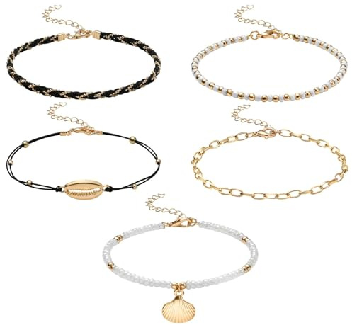 Aucuu Fußkettchen für Damen, Fußkette Damen, Verstellbare Fußkettchen, Mehrschichtige Fußkettchen, Fußschmuck für Frauen und Mädchen für Sommer Strand