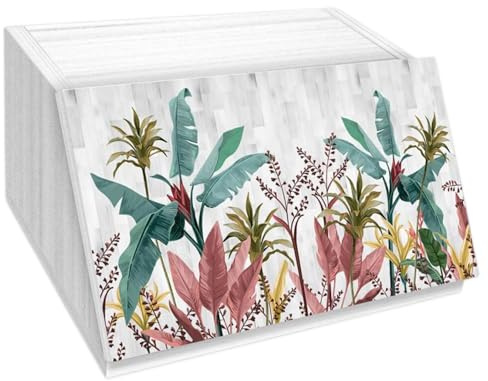 Lupia - Portapane White BANANA LEAVES grey foglie banano, Conserva Freschezza Pane, Versatile per Cibo Secco, Design Unico, Apertura frontale con Aerazione, 40x20x30cm, Chiaro, Legno