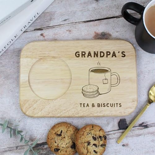 eBuyGB Engraved Grandpa's Serving Board For Tea & Biscuits - Wood Treat Board, Gifts for Grandpa, Papa, Taid - Gifts for Grandad, Brown, 23 x 15 x 1.5 cm