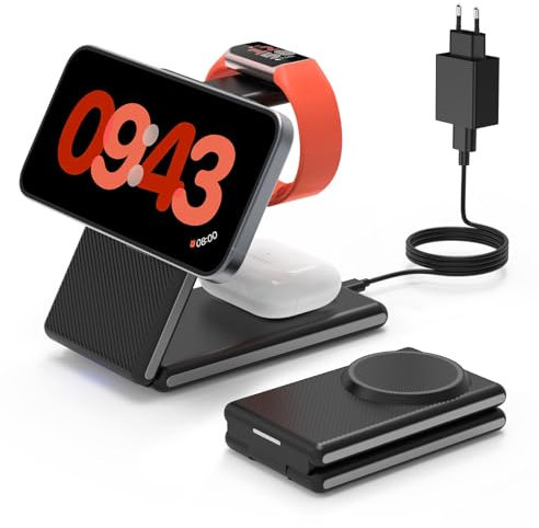 CIYOYO 3 en 1 Cargador Inalámbrico Plegable para Apple y Fitbit Watch, Cargador de Inducción Magnética para iPhone 15/14/13/12 Pro MAX, Fitbit Watch Charge5/Charge6/Luxe, para AirPods 3/2/Pro