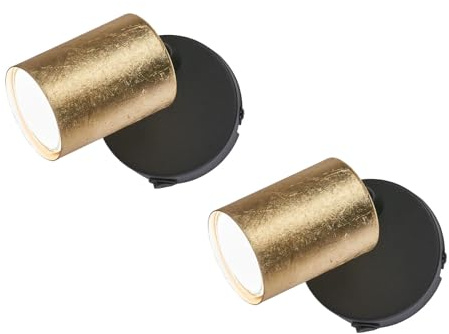 meineWunschleuchte 2er SET Wandstrahler Schwarz Gold mit Schalter, Durchmesser 8cm