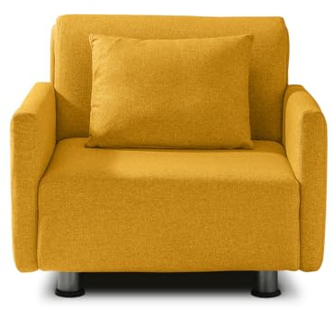 EVERGREENWEB Poltrona Letto 2 in 1 con Materasso Singolo 80x190 Ortopedico, Divano Prontoletto RICHIUDIBILE 1 Posto, Rivestimento Giallo SFODERABILE, Braccioli Slim, Cuscino SUPERSOFT Incluso | EDITH