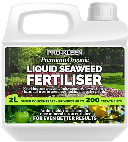 Pro-Kleen Organic Liquid Seaweed Fertiliser 2L - Ascophyllum Seaweed Extract for Grass, Vegetables, Fruit, Flowers, Shrubs, Lawns & Trees - Concentrated Formula - Provides up to 200 Treatments