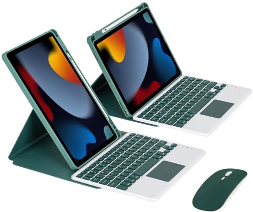 Funda con Teclado para iPad Air 5ª y 4ª Gen 10,9Pulgadas 2022/2020, Formato Vertical y Horizontal, QWERTY Español Ñ Bluetooth Desmontable Teclado con Ratón y Estuche Portátil Delgado, Verde Oscuro