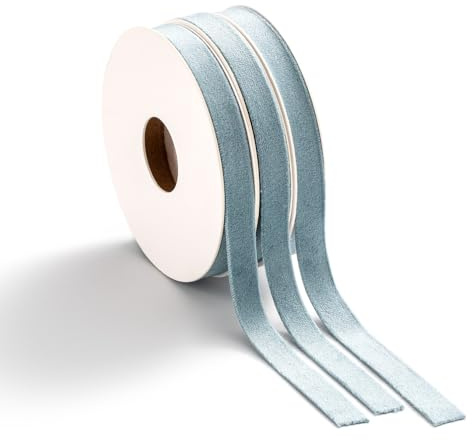 MORSUNBELA Samtband Schleifenband Samt Geschenkband Set Samtbänder Schmal für Geschenkverpackung Hochzeit Geburtstag Geschenke 1 cm x 4,5 m Graublau