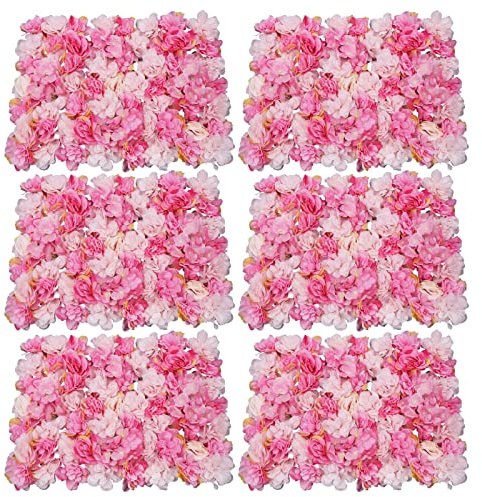 WooDerson Lot de 6 fleurs artificielles murales - 60 cm x 40 cm - Rose foncé + rose clair + rose - Mur de fleurs artificielles - Dahlias + roses + hortensias - Pour photos de mariage, arrière-plans de