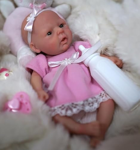 MYREBABY 7 Miniature Reborn Baby Dolls Silicone Full Body Baby Soft Skin Mini Realistic Newborn Baby Dolls Real Life Tiny Baby Doll with Feeding Accessories-Girl