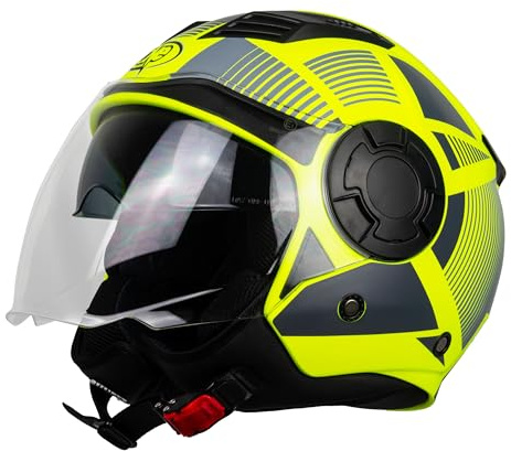 One by Camamoto | Casco Alfa 2.0 Jet/Demi-Jet per Moto e Scooter, Giallo Fluo - Grigio Opaco, Doppia Visiera, Omologato ECE R22-06, Taglia XXL (61 cm)