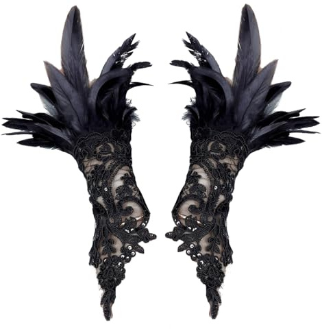 Chyuxinda 1 par damfjäderhandskar gotisk spets näthandskar fingerlösa häxhandskar för halloween karneval karneval party bröllop cosplay, svart, One size