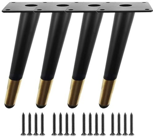 lulalula Lot de 4 pieds de meubles obliques en métal noir mat, doré, pour table basse, bureau, bar, canapé, plan de travail, unité de cuisine, table à manger (noir doré, 30 cm x 4)