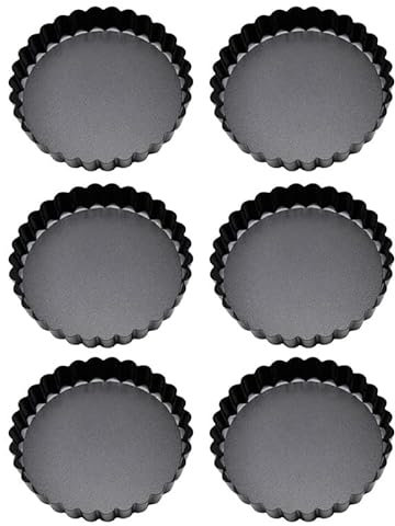 TIKATARER Moule à, 6 Pièces, Moule à Quiche en Acier au Carbone avec Revêtement Antiadhésif, Plat de Cuisson à Quiche à Fond Amovible pour la Cuisson, aux Fruits, Tartes