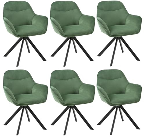 Goeurvant Esszimmerstühle Drehbar 6er Set mit Armlehne, 360° drehbar, Polsterstuhl Samt, Drehstuhl Esszimmer, Küchenstuhl mit Metallbeine für Esszimmer, Küche, Waldgrün