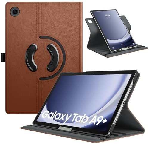 TiMOVO Drehbar Hülle Kompatibel mit Samsung Galaxy Tab A9+/A9 Plus 11 Zoll 2023 SM-X210/X216/X218, 90 Grad Drehbar Ständer Hülle, Auto Schlaf/Aufwach Schutzhülle für Galaxy Tab A9+ Tablet, Kastanie