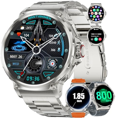 Montre Connectée Homme avec 3 Bracelets/800mAh,1,85'' HD Grand Écran Smartwatch pour Android iOS,Montre Intelligente avec 123 Modes Sportifs,Appel Bluetooth,24/7 Moniteur de Fréquence Cardiaque