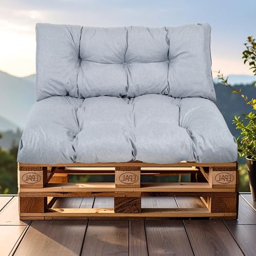 SLIPIO Lot de coussins pour palettes, coussins pour palettes Europalette, FÜLLPRO+ Rembourrage, coussins de palettes résistants aux intempéries (Ensemble de 2 pièces - 1x coussin de dossier 120x40 cm