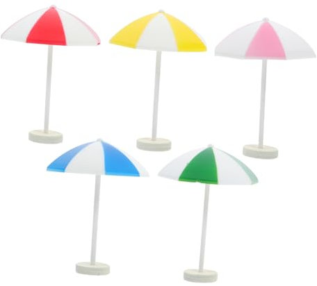 BESPORTBLE Mini Sun Umbrellas Miniature Beach Umbrella 5pcs for Dollhouse Decoration Highly Simulated Vivid Appearance Safe Stable Material Red Blue Yellow Pink Green Miniature Garden Accessories