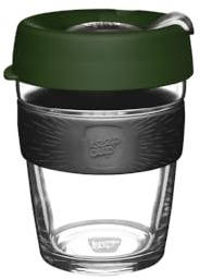 KeepCup Brew, Reusable Coffee Cup - Tempered Glass and Splashproof Sipper Lid, Medium 12oz/340ml - Pine