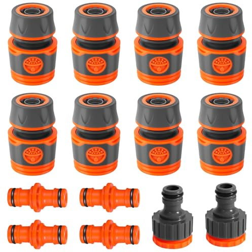 XSHAO® 14 Pcs Embout Tuyau D'arrosage, Raccord Tuyau Arrosage 13mm (1/2) Raccord Tuyau D'arrosage avec Tuyau D'arrosage à Double Prise et Connecteur de Robinet 2 en 1 pour Jardin Familial