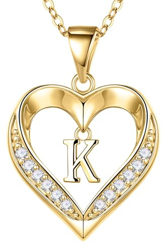 Turandoss Halsketten mit Herz-Anfangsbuchstaben für Damen – zierliche Halskette mit 14K Gold vergoldetem Herz-Anhänger mit dem Buchstaben K, Modeschmuck-Geschenke für Frauen