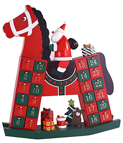 Calendario de cuenta regresiva de Navidad, Santa montando caballo, bonita caja de Adviento, caja del tesoro de belén, viene al calendario, regalo de madera, cuenta regresiva de Navidad