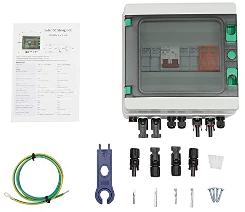 Überspannungsschutz PV - 500V 32A Solar Anschlusskasten 2 in 1 out DC Trennschalter mit Blitzschutz & Überlastschutz Leitungsschutzschalter für Photovoltaik Ein/Aus Raster Solarstromsystem