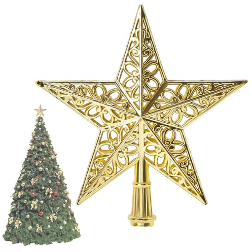 GIUSOBG Étoile de Sapin de Noël 20CM Tree Top Décoration Légère Classique Creuse en Plastique,Décoration Sapin Noël Adapté aux Festivals, Fêtes, Decorations d'arbres Noal