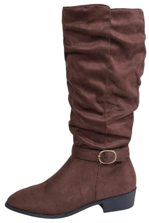 Bota para Mujer de Cana Alta Botines Planos largas Informales Tacón Grueso Tacon Ancho Comodo Acabado Liso Look Casual o Fiesta Ideales Otono Invierno