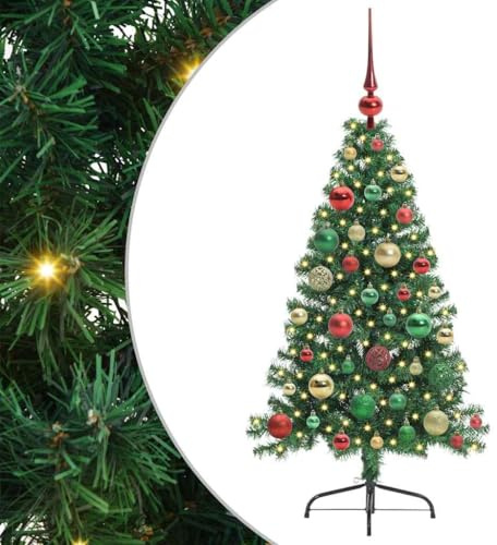 vidaXL Árbol de Navidad Artificial Preiluminado Verde 120 cm PVC, Árbol de Navidad Moderno en Cono, Iluminación Navideña por USB, Pantalla LED, Decoración Festiva para Sala de Estar y Jardín