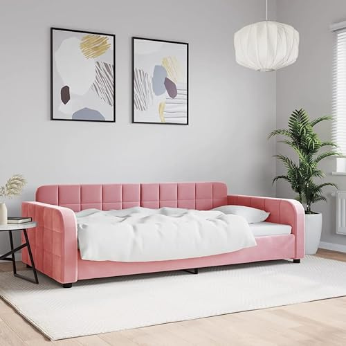 HaoChrymec Tagesbett aus Samt, 2-in-1 Schlafsofa und Einzelbett, Modernes Design, Robustes Gestell, schlafsofa, tagesbett, Für Wohnzimmer & Schlafzimmer, Rosa, 100x200 cm