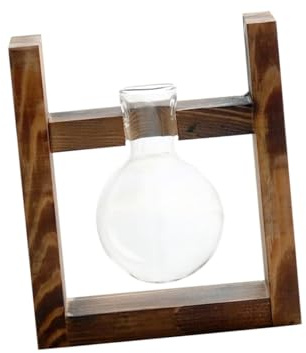 Gadpiparty Wooden Rack Glass Vase Single Ball Hydroponic Plant Container Modern Desktop Adornment for Indoor Hydroponics