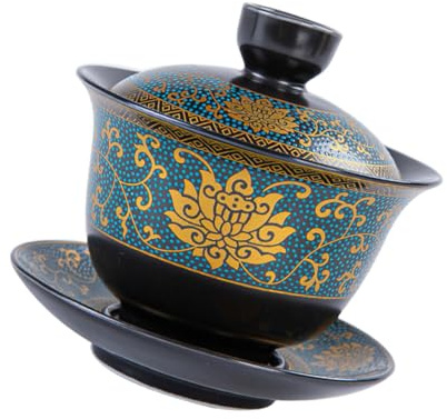 Homoyoyo Zuppiera Tazza da Tè in Ceramica Stile Cinese Retrò Decorativo Tazza da Tè Kung Fu con Ciotola per Casa Ristorante e Occasioni Speciali