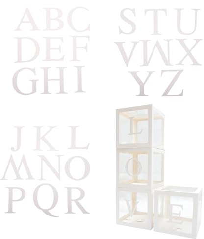 WEKAMOS Cajas Transparentes para Globos Letras Love y 26 Letras de Papel 4 Cajas para Decoración de Fiestas y Eventos Adecuado para Bodas Propuestas y Fotografía de Celebraciones