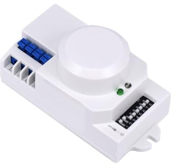 Lawnoval Interrupteur détecteur de mouvement pour micro-ondes 5,8 GHz avec détection à 360 degrés, retardateur réglable et contrôle de la lumière, blanc