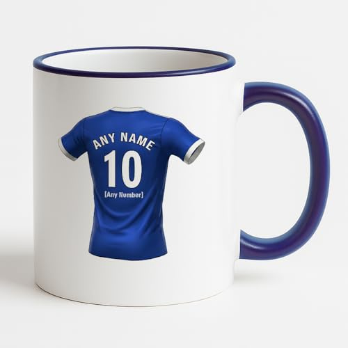 UNIGIFT Personalised Gift - Leicestershire 2016 Fan Blue Handle Mug (Blue Football Jersey Design) Custom Name Message Cup - East Midlands LE2 Club