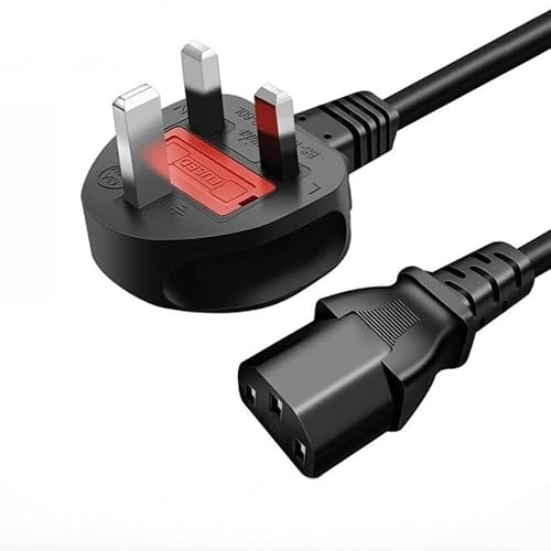 UK 3 Pin Kettle Lead Power Cable IEC C13 to BS1363 Plug 1.5M 5FT 6FT AC Mains Power Cord 13A 250V for PC Computer Monitor TV Printer Laptop Power Supply Black (1, 1M)