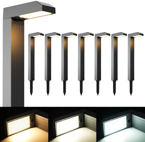 iseeway Solarlampen für Außen Garten 8 Stück, 3-Phasen-Farbwechsel (3000K/4500K/6500K) LED, IP65 Wasserdicht, Automatisches Ein/Aus, Solar Gartenleuchten für Hof, Terrasse & Wege