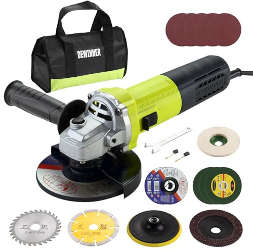 DEWINNER Angle Grinder 1000W 2000-12000 RPM with 20 Accessorie,125mm Corded Angle Grinder with Canvas Handbag, Used for Cutting and Grinding, Polishing, Metal, Wood, Ceramic, Stone