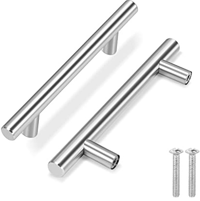 Flexzion 5 Stück Schrankgriffe, Möbelgriffe - 15cm, 96mm Bohrlochabstand Griffe für Küchenschränke, Hohle Küchengriffe aus gebürstetem Edelstahl, Küche Türgriffe, Schubladengriffe, Silber